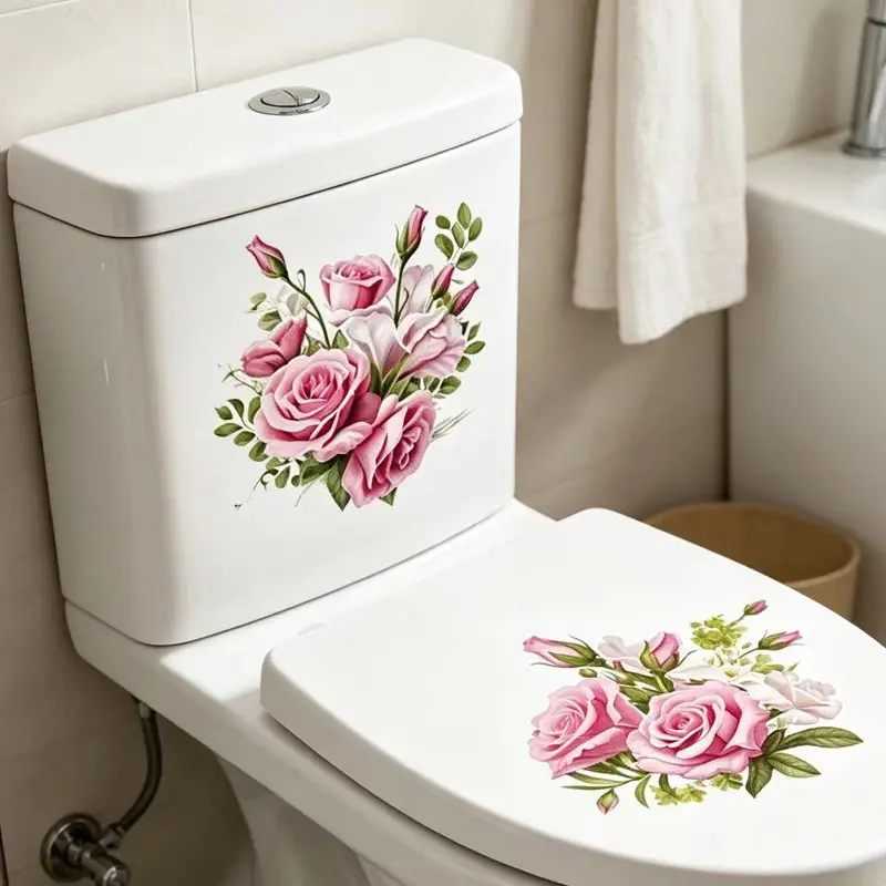 Flower Wall Sticker Decal, Self-Adhesive PVC Decorative Mural for Girls Bedroom Living Room Bathroom, Universal Setting Flat Design, Sticker Decoration, Bathroom Decoration Accessories, Self Adhesive Stickers, Bathroom Decor Supplies
