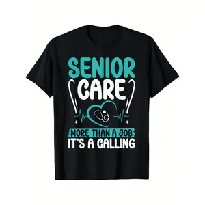 Senior Care Geriatric Nurse T-Shirt - Black with Turquoise Symbols & 'More Than a Job, It's a Calling' Slogan, Nursing Gift for Men & Women (S-XXXL), Comfortable Casual Wear for Healthcare Workers, Care Professionals