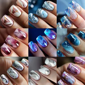 96/216 Pcs Mixed Color Ballet Shape Medium-Long Glossy Striped Gradient Pattern Reusable Fake Nail Kit