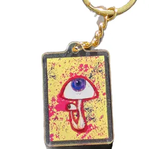 Trippy Mushroom Eye Art Piece Keychain with Vibrant Colors and Unique Design for Trendy Accessories