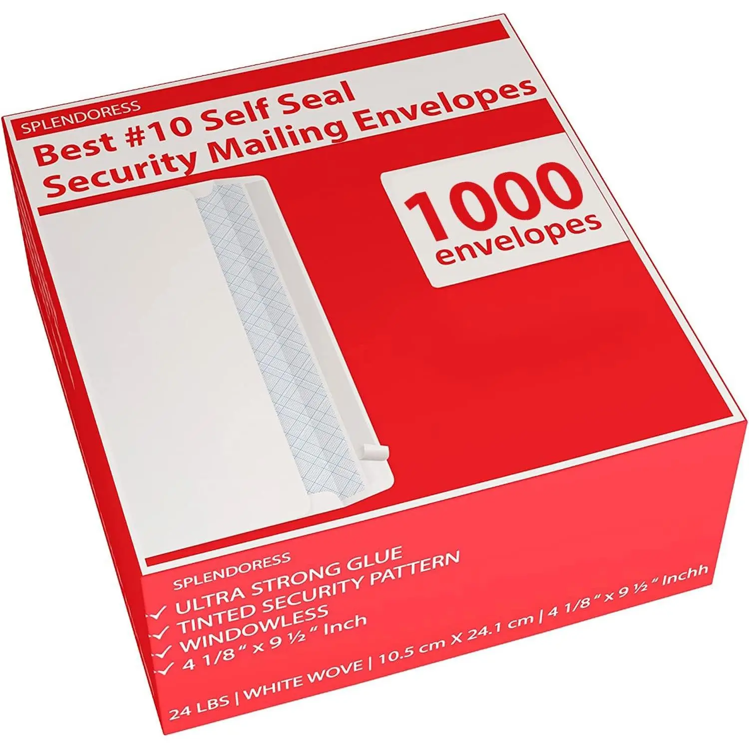 Tinted White Windowless Plain Envelopes, 10 Letter Size, 4-1/8x9-1/2 Inches, 24 LB, Self-Seal, 1000-Count Business Mailing Pack