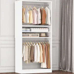 3FT Freestanding Closet System with 2 Hanging Rods & Adjustable Shelve, 36'' Wood Closet Organizer System, Clothes Garment Rack, Sturdy Walk-in Closet Tower, Easy Assembly, Hold 800LBS