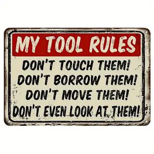 Funny "My Tool Rules" Vintage Metal Sign – Retro Garage Garden Decor, Humorous Gift for Mom, Rustic Tin Wall Art with Distressed Finish, Perfect for Home, Bar, Office Decoration Decorating Signage