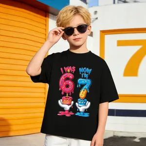 Kid's T-shirt Funny I WAS 6 NOW I'M 7 gesture robot number character mecha  lightning fun 100% cotton pattern T-shirt for boys and girls  toddler cartoon T-shirt, teen boy clothing gift  G-116
