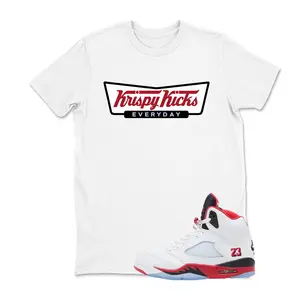 Krispy Kicks Sneaker Shirt White to Match Jordan 5 Fire Red, Retro Tee, Sneakerhead Outfit