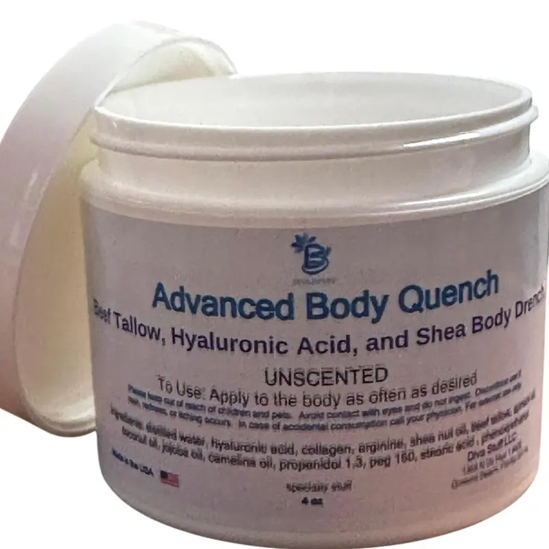 Diva Stuff Advanced Body Quench Unscented, With Beef Tallow, Hyaluronic Acid, Shea Butter, Deep Hydration, Plumps, Smooths and Hydrates
