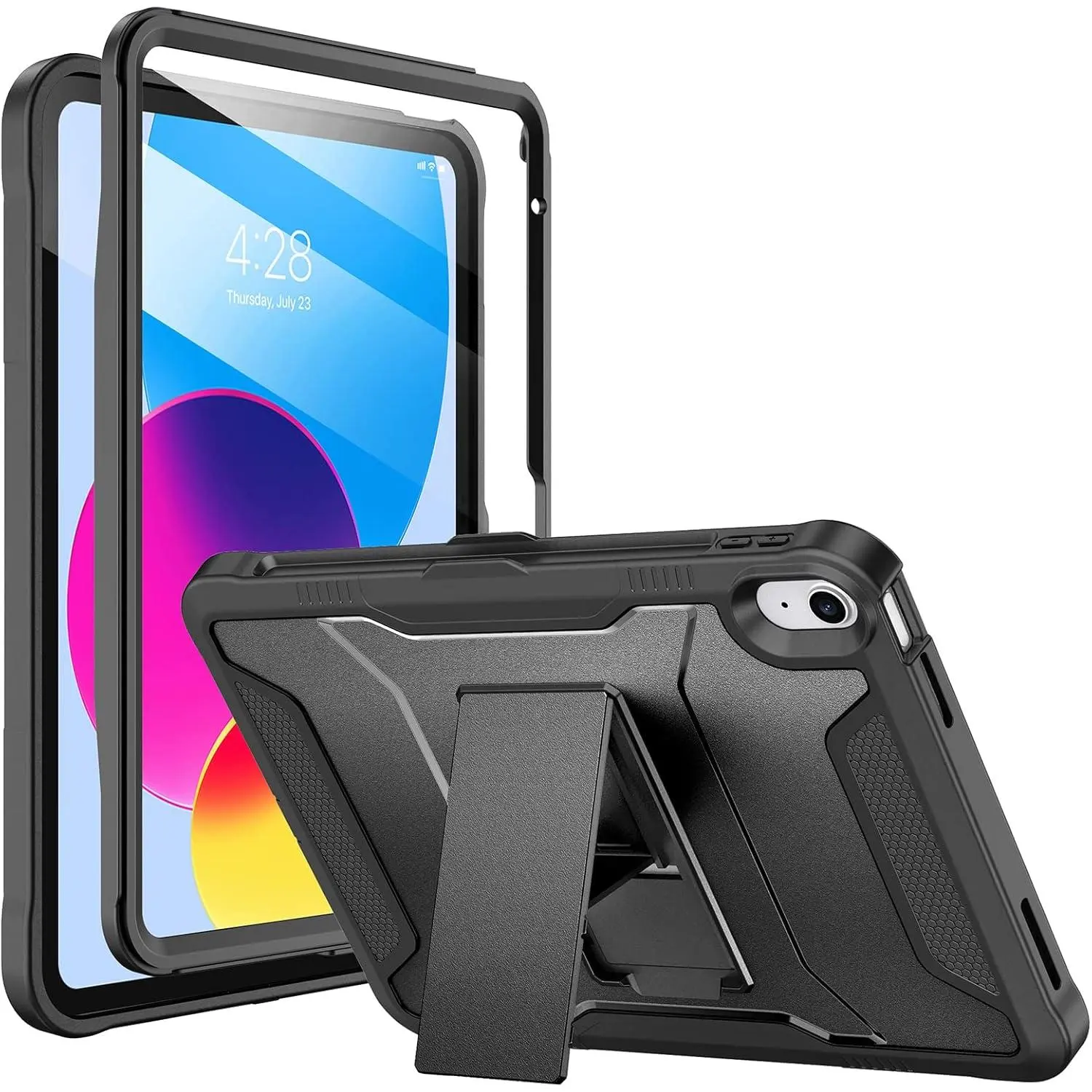 Case for iPad (A16) 11th Generation 11-inch 2025, iPad 10th Generation 10.9-inch 2022, with Built-in Screen Protector and Kickstand, Rugged Full Protective Cover - Black (iPad not included)