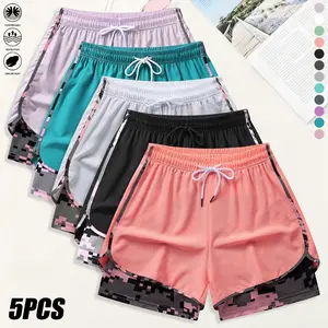 Set of 5 women’s casual athletic shorts with built-in lining, drawstring, elastic waistband, adjustable fit—ideal for outdoor sports, fitness, running, and casual wear; women’s shorts, athletic shorts, summer shorts; a great gift for women.