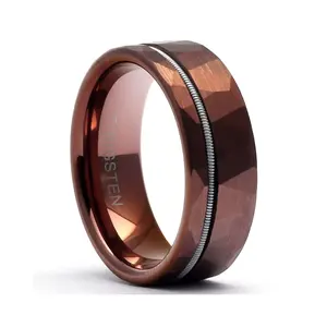 Mens Wedding Bands - The Santana Male Tungsten Wedding Ring, Hammered Design, Guitar String Accent