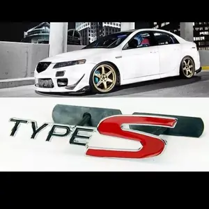 Bolt on Metal Black Red TYPE S Front Emblem Badge For Bumper Grill Air Dam