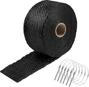 Titanium Exhaust Heat Tape Wrap,2”x 16 Ft, Motorcycle Fiberglass Heat Shield Tape With Stainless Ties, Black