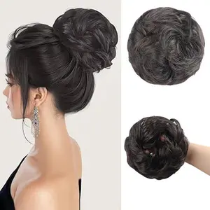 Large Messy Bun Hair Piece Wavy Curly Scrunchies Synthetic Chignon Ponytail Hair Extensions Thick Updo Hairpieces for Women girl party natural fluffy hair bun quick style plate Hair Bun Extensions (2# 8Inch)