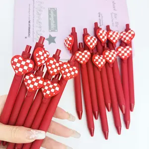 10pcs Grid Heart-Shaped Retractable Ballpoint Pens, School Design, Back-To-School Love Neutral Pens, Perfect Valentine's Day Gift