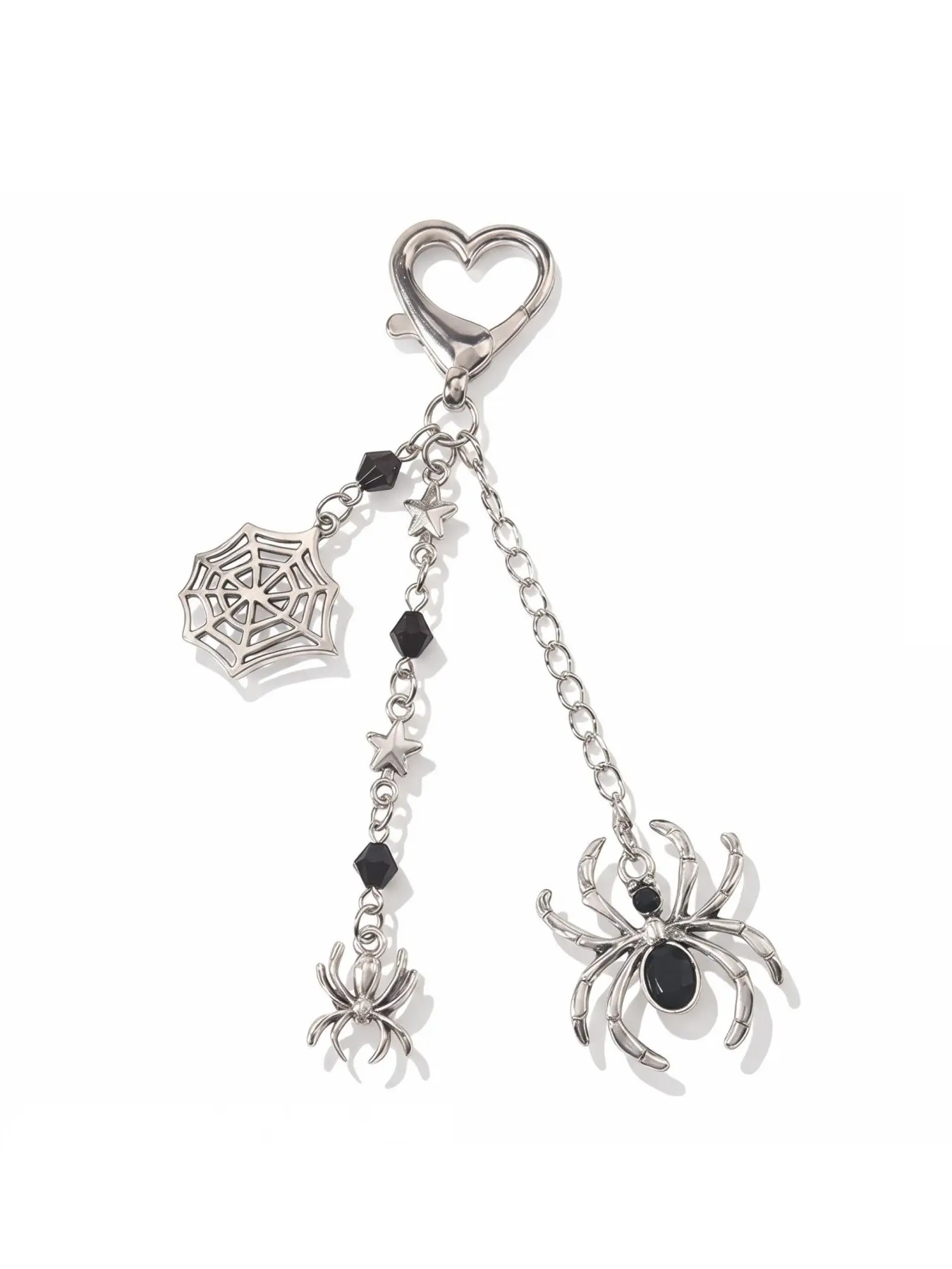 Punk Gothic Spider Pendant Keychain, Fashionable Dark Style Bag Charm, Perfect Gift for Friends & Couples, Halloween Accessory, Stylish Keychain, Heart Handle Keychains, Heart Shaped Keychain