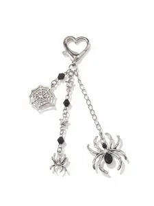 Punk Gothic Spider Pendant Keychain, Fashionable Dark Style Bag Charm, Perfect Gift for Friends & Couples, Halloween Accessory, Stylish Keychain, Heart Handle Keychains