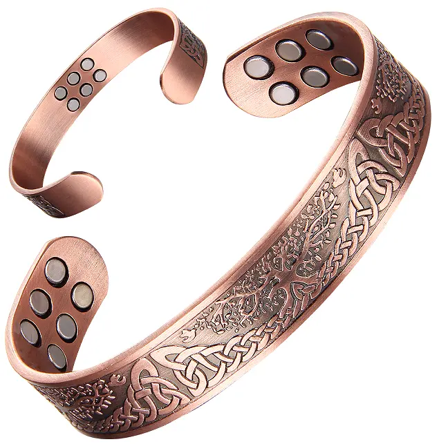 1pc Pure Copper Bracelets for Men with 18X Strength Magnets, Tree of Life Pattern Bracelet, Adjustable Copper Cuff Bangle Jewelry Gift