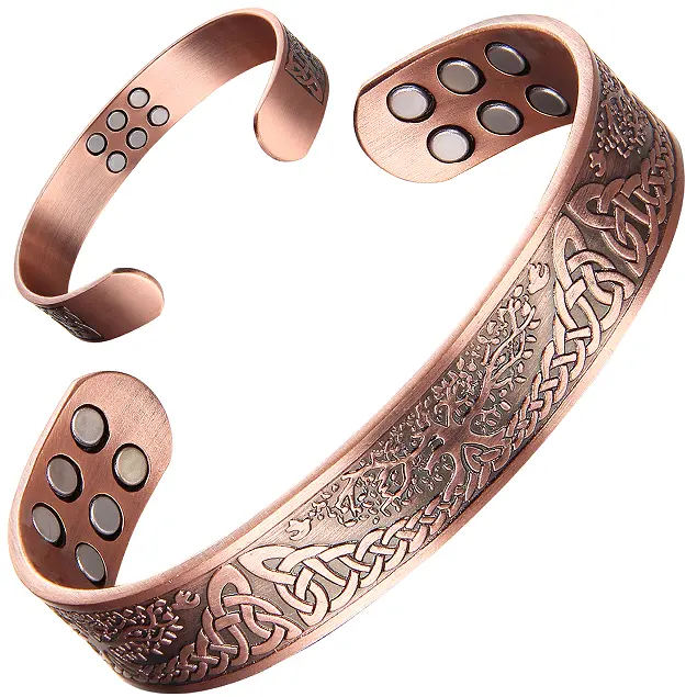 1pc Pure Copper Bracelets for Men with 18X Strength Magnets, Tree of Life Pattern Bracelet, Adjustable Copper Cuff Bangle Jewelry Gift