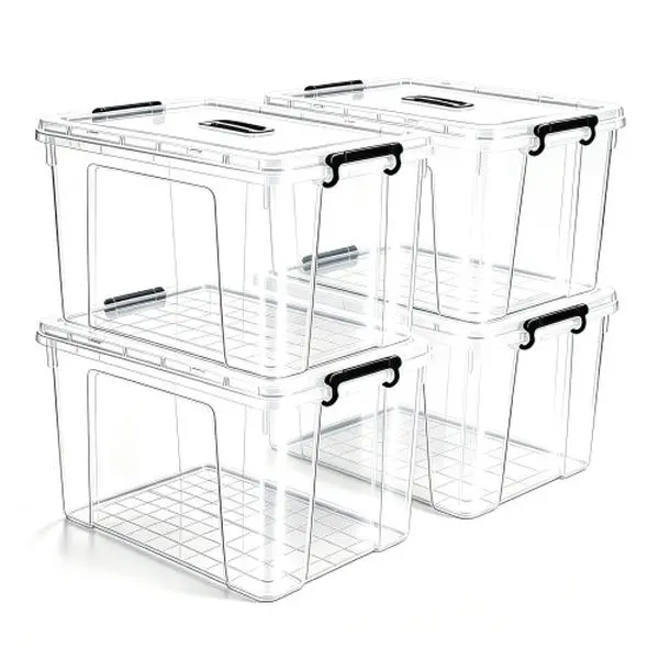 360 QT Clear Storage Bins with Lids, 4 Pack 90 QT-Stackable Plastic Organizer for Home, Office, Garage, BPA-Free, Heavy-Duty, See-Through Containers with Secure Latches & Handles