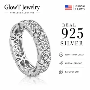 S925 Sterling Silver Linked CZ Band Ring - Flexible Articulated Eternity Ring with Full Pave Cubic Zirconia Stones, Nickel-Free Tarnish-Resistant Silver Ring, Comfort Fit for Women, Ideal for Stacking, Bridal & Formal Occasions