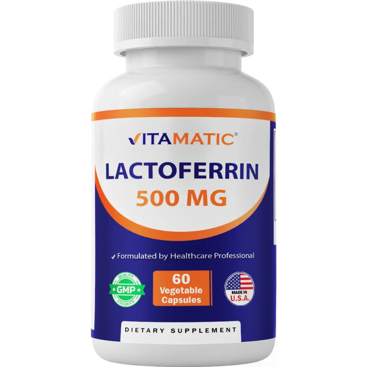 Vitamatic Lactoferrin 500mg Dietary Supplement - 60 Vegetable Capsules with Vitamin, Magnesium, Sugar-Free, Gluten-Free, Supports Immune Health, Iron Absorption, Gut Support, Body Health, US Healthcare Grade