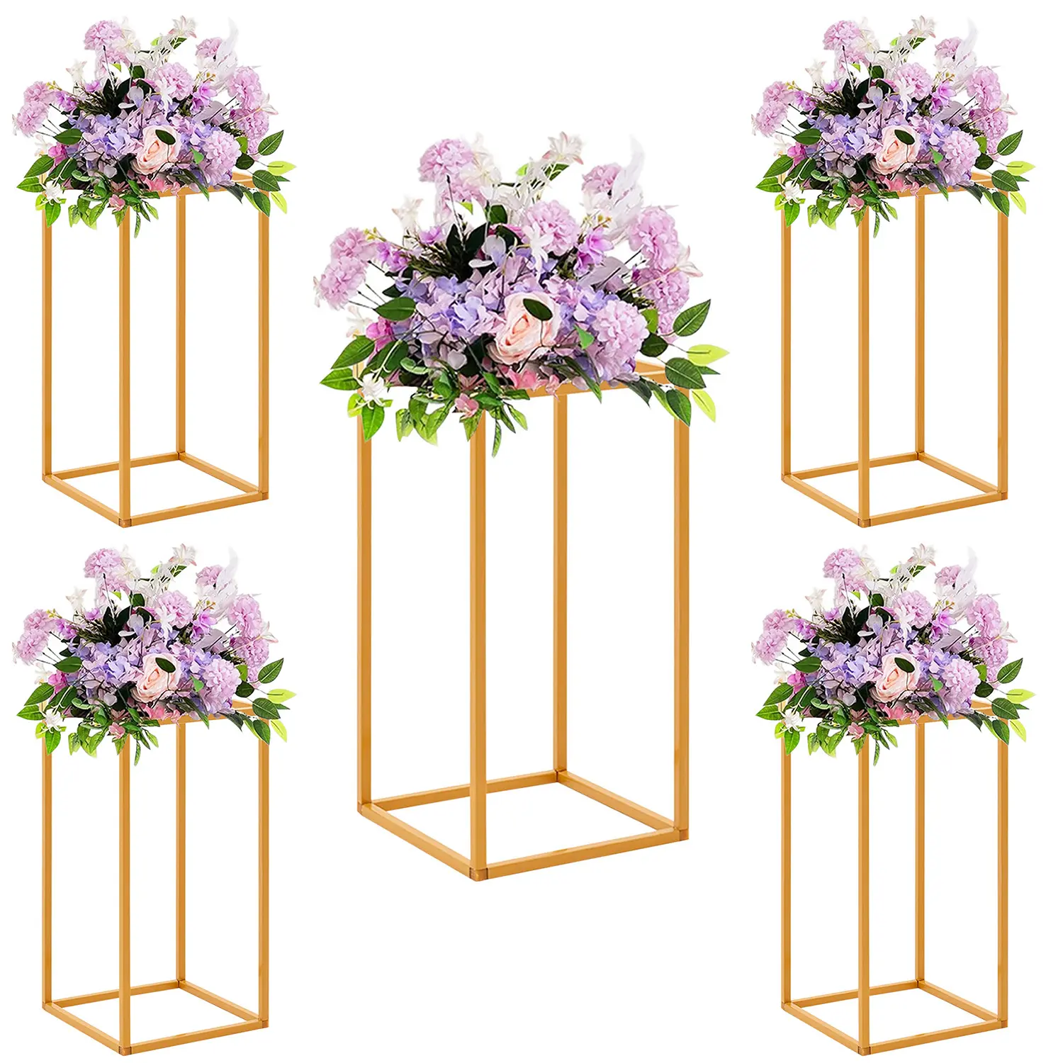 VINCIGANT 15.7in Wedding Centerpieces for Tables 5Pcs Tall Column Geometric Flower Vase for Birthday Party Event Home Decor,Floral Vase