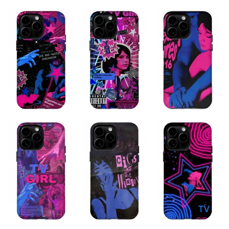 [Magnetic Design]TV Girl Neon Pink & Blue Phone Case,Retro Indie Pop,for iPhone 16 15 14 13 12 11 17Pro Max,for Samsung S25 S24 S23 S22 Ultra,Gifts For Fans, Phone Accessories