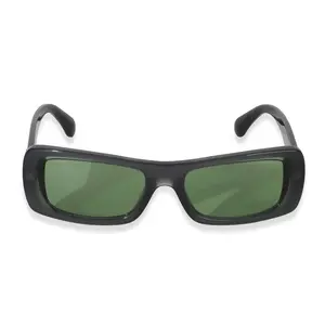 Pre-owned NY154833 Chanel Black Acetate Cc Green Lens Rectangle Sunglasses