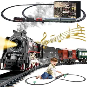Train Set with More Tracks & Carriages, Luxury Train Toys with Smoke, Light and Sound, Christmas Train Sets for Around The Tree, Toy Train Set for 3 4 5 6 7 8+ Years Old Boys Toddlers Gifts
