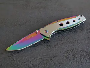 Spring Assist Pocket Knife Medium Size All Metal Brushed Steel Titanium Sharp 4”