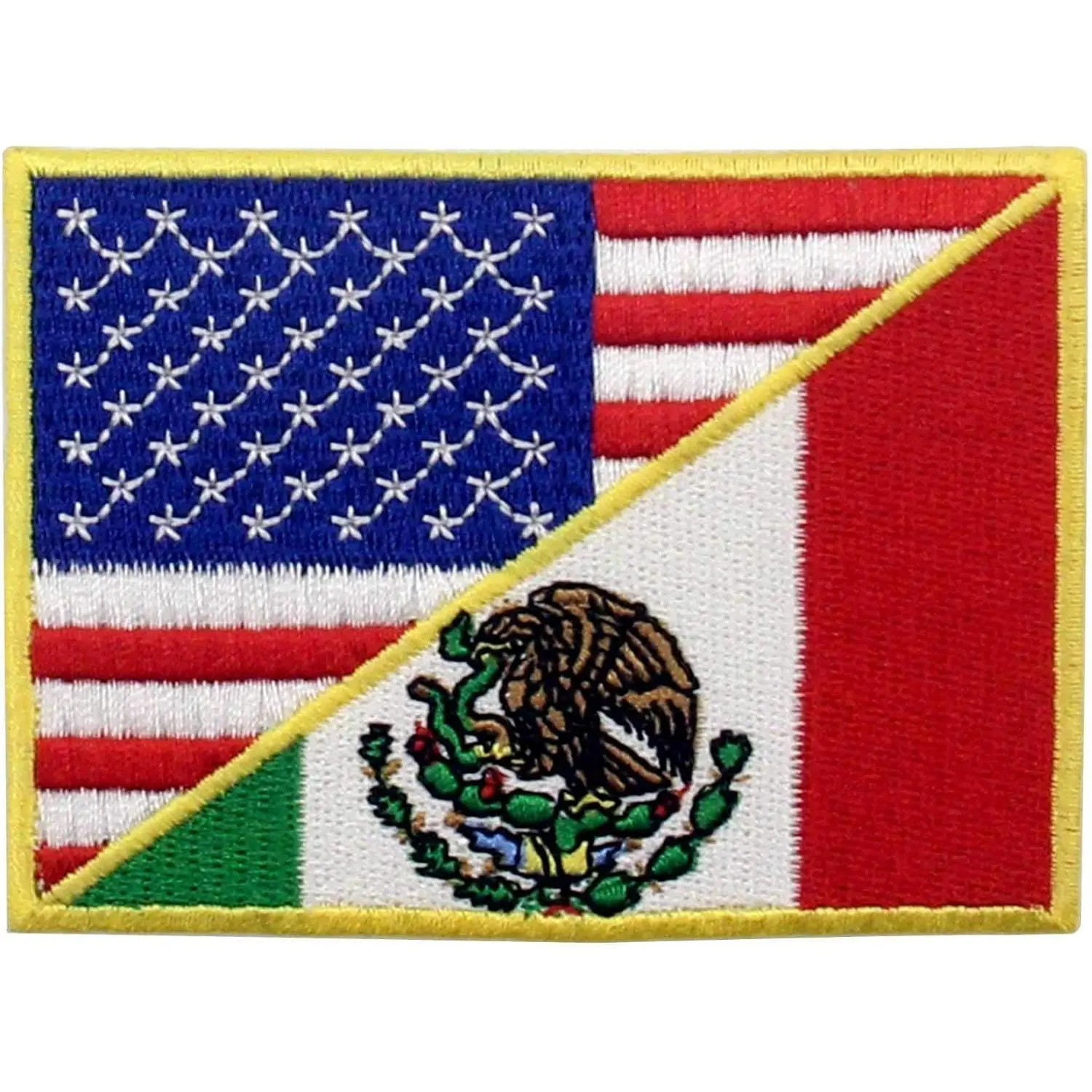 United State Flag and Mexico Flag Patch Embroidered National Applique Iron On Sew On Emblem, Multi-Color
