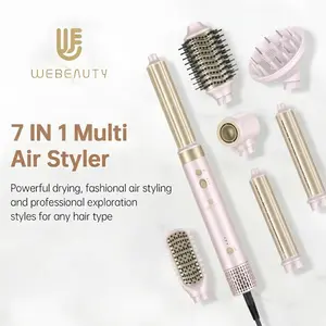 Webeauty 7 in 1 Hot Air Brush Hair Dryer Air Styler - 110,000 RPM Fast Drying, Curling, Straightening with Ceramic Coating & Negative Ion, No Heat Damage for All Hair Types, Christmas Gifts Holiday Gift