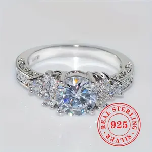 Luxury 925 Sterling Silver Halo Ring, Set with Sparkling Round Cubic Zirconia - The Perfect Engagement and Proposal Gift, April Birthstone, Suitable for Weddings and Partiesengagement rings