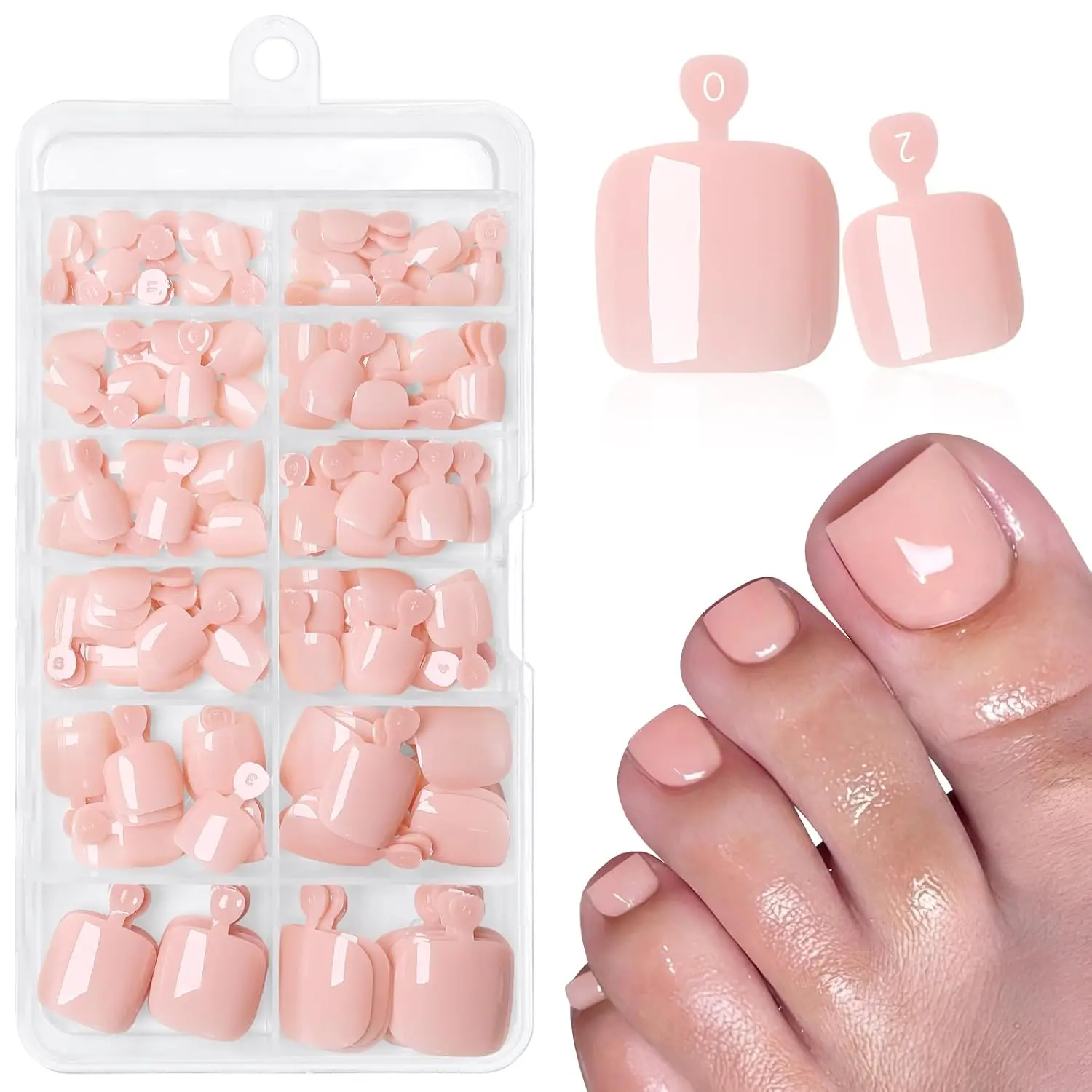Press on Toenails Women Fake Toe Nails with Glue Tabs, Soft Nude Fake Toenails Press on Nails Short Square Acrylic Toe Nail Tips Glue on Toenails False Artificial Toe Nails Press ons