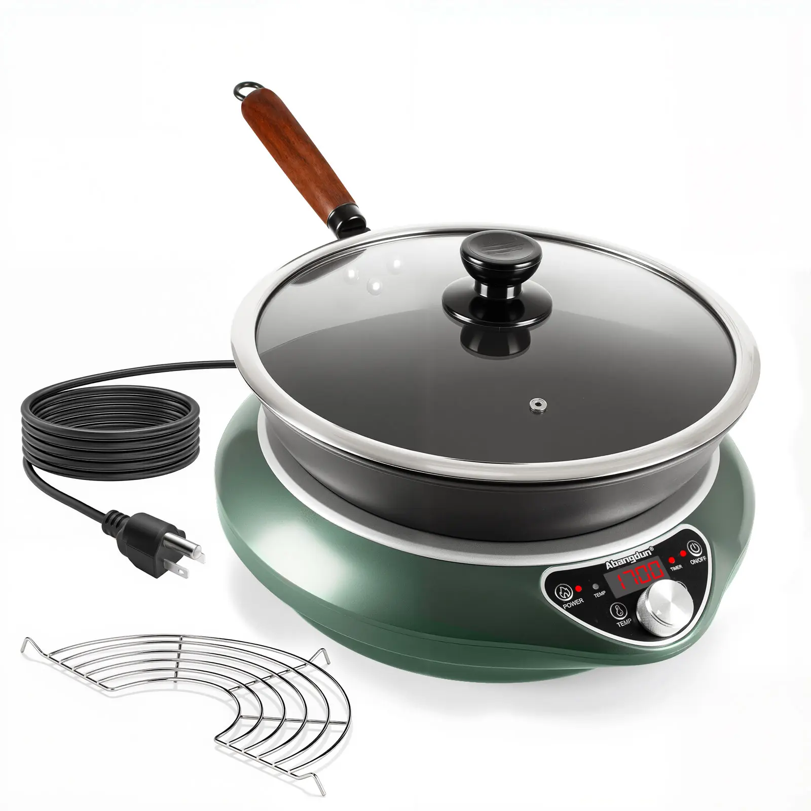 1700W 85V~120V Induction Cooktop Hot Plate Electric Stove Countertop Burners Cooker For Cooking Portable Heater 18h-timer With 13-inch Carbon Stainless Steel Pot Wok Included Curved Surface Concave Quick Heat-up 16 Level Temp&Power Ctrl Abangdun