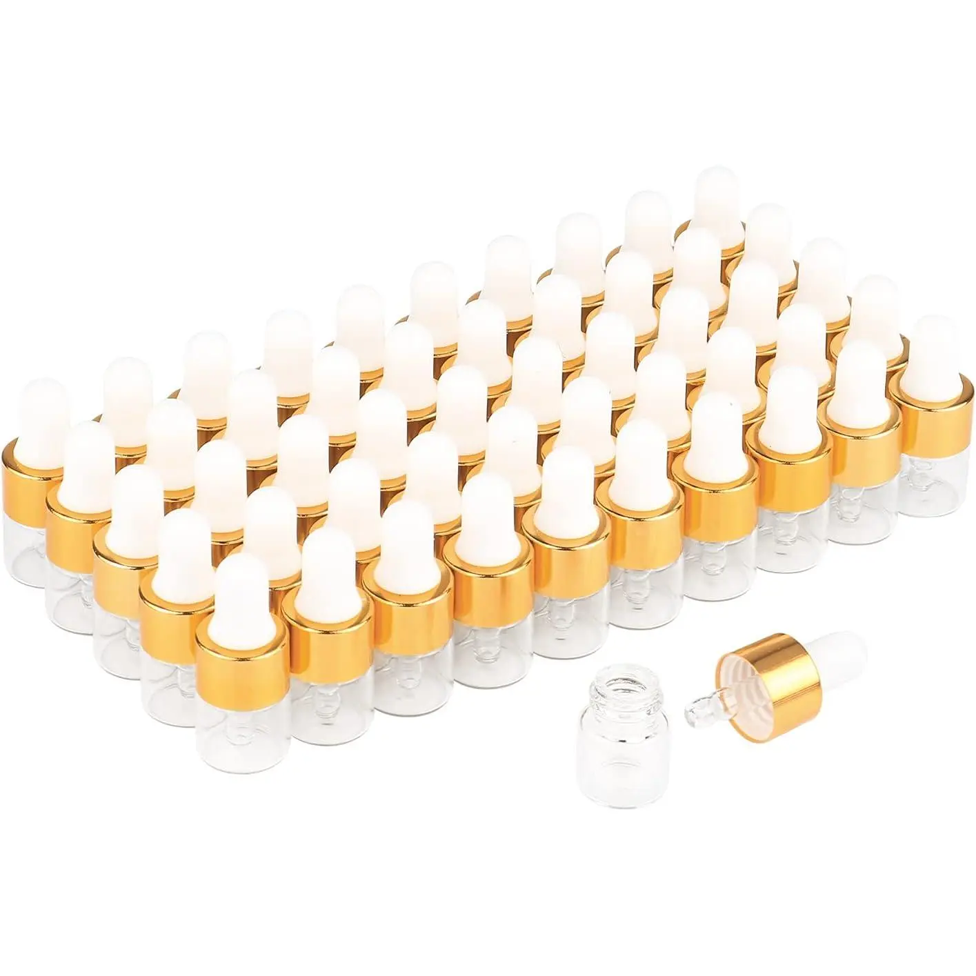 50 count Clear Glass Dropper Vails 1ml Mini Essential Oils Sample Dropper Bottles For Traveling Essential Oils Perfume  Liquid,With 2 count dropper