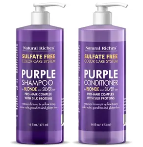 Natural Riches Purple Shampoo and Conditioner Set Sulfate Free Salon Grade for Silver Blonde Platinum Hair. Removes Yellow & Brass tones. Grey Highlighted Hair 16x2 fl oz