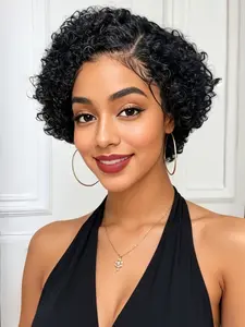 Short Curly Premium Human Hair Wigs 13x4x1 Lace Front Natural Look Bob Wigs for Women