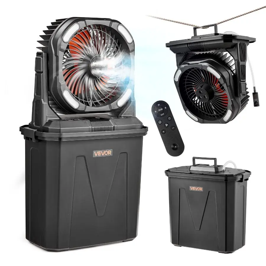 【DealsForYouDays】fathersdaygift VEVOR Misting Fan, More than 2700RPM Motor Mister Fan, Mister Cooling Fans with 2.38 gal Water Tank, 10000mAh Battery, 4-Speed Wind 5 Lighting Modes, Water Cooling Fans for Indoor, Outdoor, Patio