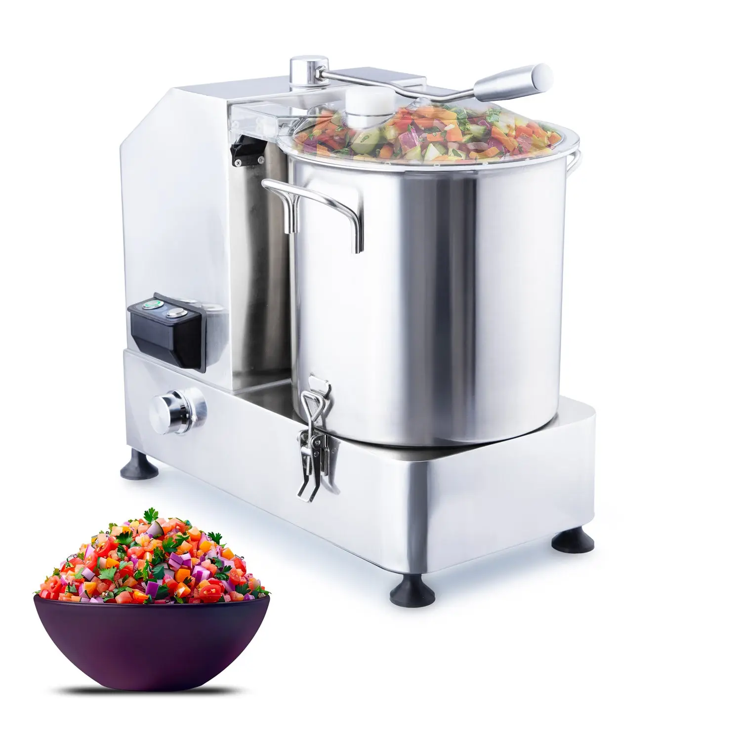 Hakka 12L Large Volume Stainless Steel Commercial Vegetable Cutter - 2000W High-Powered Full-Size Food Processor, Multi-Speed Chop, Removable Blades, With Lid, Electric Kitchen Appliance for Commercial Kitchens