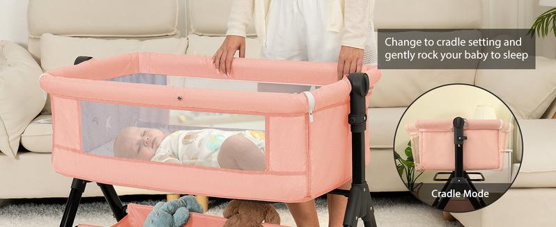 【New Year gift】Baby Bassinet Bedside Sleeper 3 in 1 - Adjustable Height, Adjustable Wheels, Travel Sleeper, Portable Design for 0-6 Months、12 Months Newborn bassinet for baby