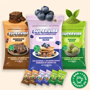 Supervibe Morning Caffeine Bar Sampler Pack (6 Bars) - Smooth Crash-Free Energy, 80mg Caffeine from Green Tea, 100 Calories, Craveable Flavors