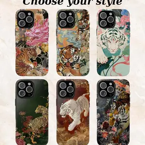 Vintage Chinese Tiger Artistic Tough Phone Case - Cute Chinese-Inspired Tigers Phone Cover For Iphone 16/15/14/13/12/11/X Samsung Galaxy S23 S24 S25 Traditional Art