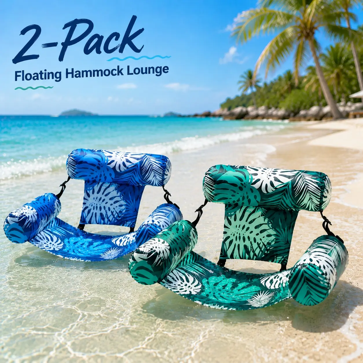 2 Pack Lightweight Inflatable Water Lounge for Adults, Breathable Mesh Floating Hammock Chair with Firm Backrest, Multi-use Swim Float for Pool Gatherings, Lakeside Getaway and Seaside Leisure