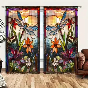 Dragonfly Pattern Door Curtain, 1 Set Colorful Glass Printing Art Door Curtain, Home Decoration Curtain, Home Decor for Living Room Bedroom Study Room