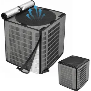 2 in 1 Full Mesh Air Conditioner Covers for Outside with Detachable  Fabric Top, Season Outdoor AC Units Cover Against Leaves,Debris,Ice,Snow,36x36x40in