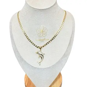 Candelias Mod 7024 Cuban Chain 20 Inches Long with a Dolphin Pendant Gold-Tone Necklace for Stylish Wear