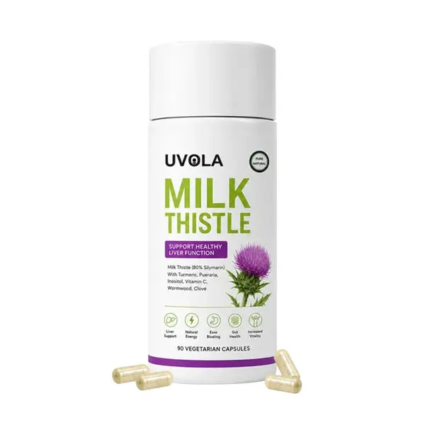 Uvola Milk Thistle Supplement - 80% Silymarin Liver Support Formula, Vegetarian, Unflavored, Vegan-Safe, 90 Capsules