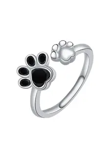 Cute Dog Paw Adjustable Creative Ring, Zircon Gemstone, Stainless Steel Chain, Metal Coating, Casual Daily Wear, Valentine's Day Gift, Artificial Zircon Ring