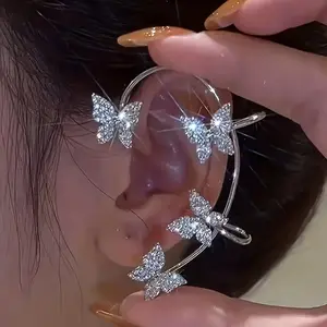 2 Pcs Butterfly Earrings with Sodium Titan, Adjustable Ear Clips, No-Piercing, Ideal for Outdoor Parties, Fairy Style, Gift Idea