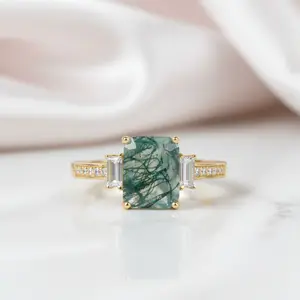 2.38 ct Emerald Cut Gemstone Three Stone Engagement Ring